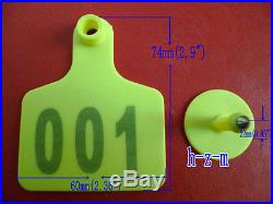 001-500 Number Yellow Cattle Ear Tags + ear tag forcep