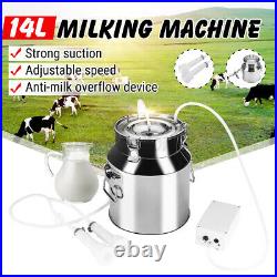 14L Electric Milking Machine Vacuum Pump Stainless Steel Cow Dairy Cattle @1