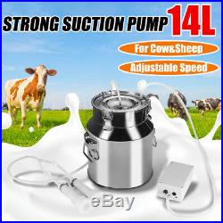 14L Electric Milking Machine Vacuum Pump Stainless Steel Cow Dairy Cattle Milker