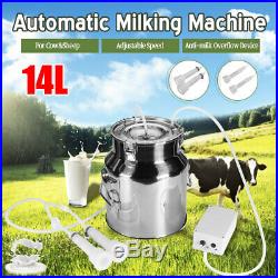 14L Electric Milking Machine Vacuum Pump Stainless Steel Cow Milker Farm Cattle