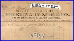 1880 GIFFORD & SON Sr San Antonio Texas VETERINARY SURGEON billhead HORSE CATTLE
