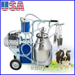25L Electric Milking Machine For Cows with Bucket 2 Plug 12Cows/hour Milker USA