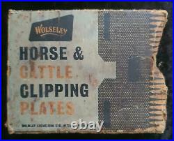 ANTIQUE WOLSELEY HORSE & CATTLE CLIPPING PLATES in ORIGINAL BOX CLIPPER BLADES