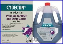 CYDECTIN POUR-ON Beef Dairy Cattle Dewormer Zero Slaughter Withdrawal 2.5 Liter