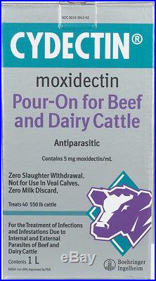 Cydectin Pour On 1 Liter Beef & Dairy Cattle Dewormer Lice Control