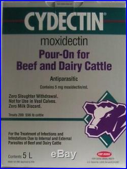 Cydectin Pour On Cattle Cows Dairy Worm Lice Mange 5 Liters