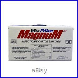Python Magnum Insecticide Fly Ear Tags 100 Pack Cattle Cows Calf